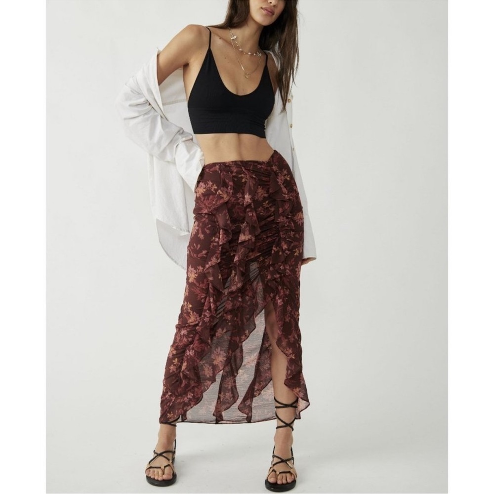 Nwt Free People Floral Flounce Around Maxi Skirt 0